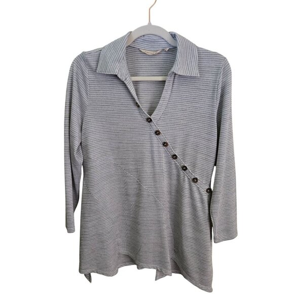 Soft Surroundings Tamara Tunic Green White Striped Collars V Neck Size PM - Picture 1 of 8